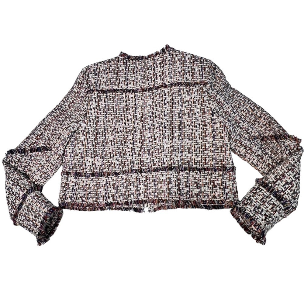CAROLINA BELLE Montreal Crop Tweed Zip Front Multicolor Blazer Jacket Size L - Picture 7 of 16